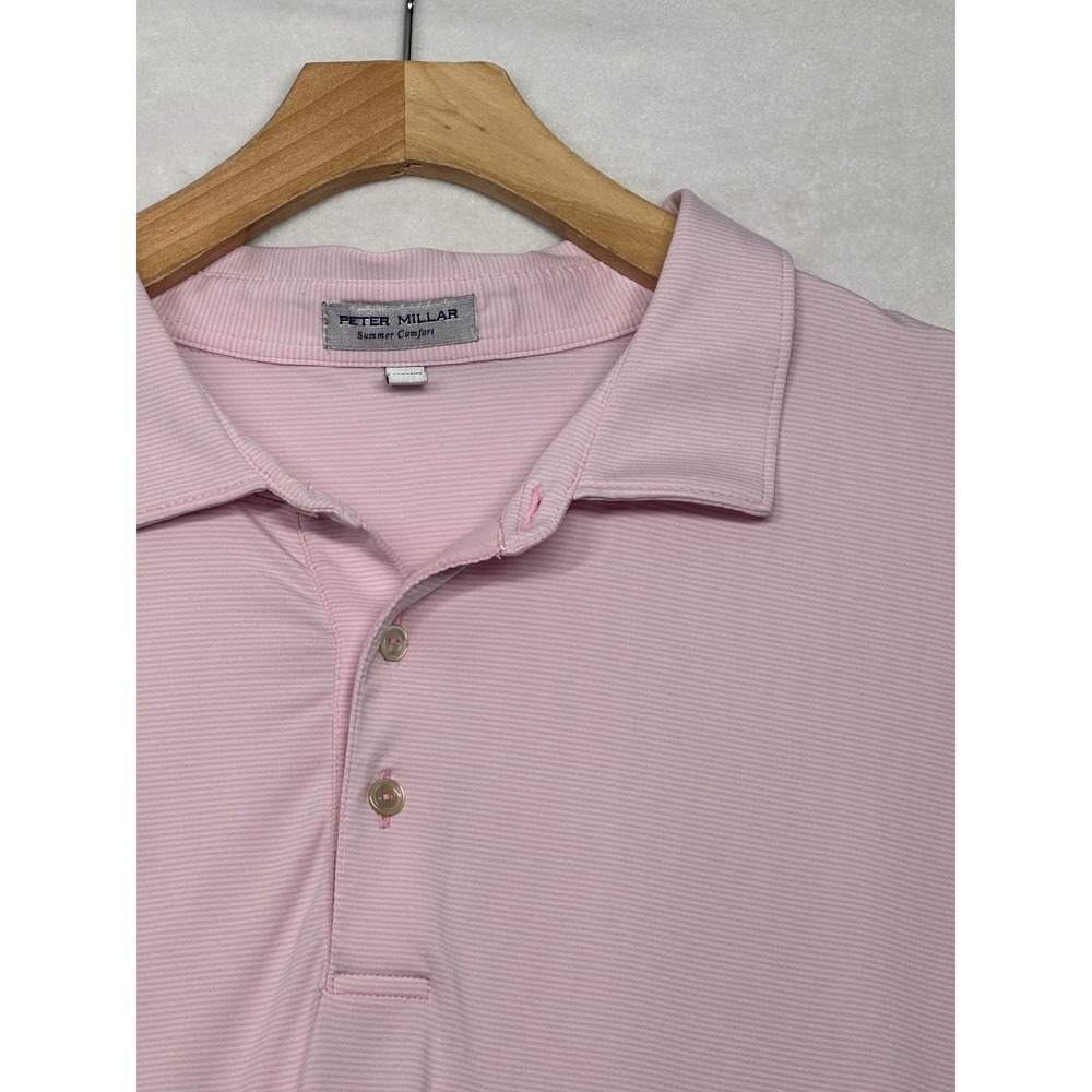 Peter Millar Summer Comfort Mens XXL Pink  Stripe Performance Golf Polo Shirt